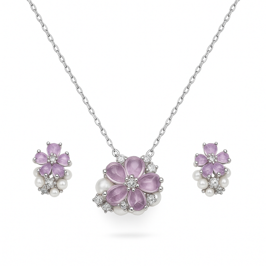 Silver Enchanting Lavender Pendant Set