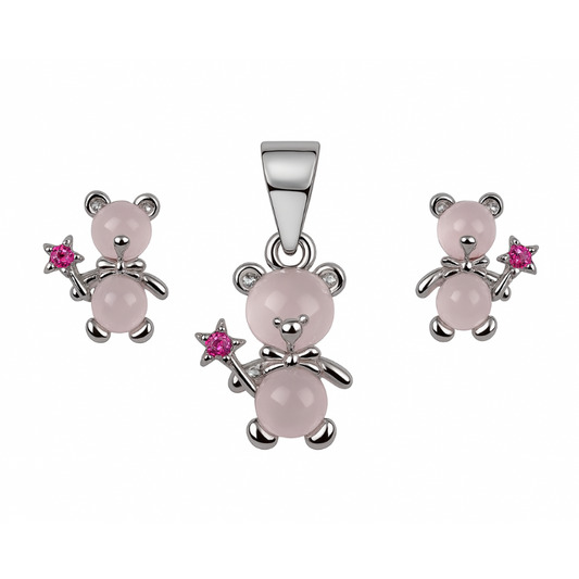 Silver Sweet Teddy Bear Pendant Set for Her
