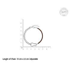925 Silver Pave Link & Braided Leather Statement Bracelet