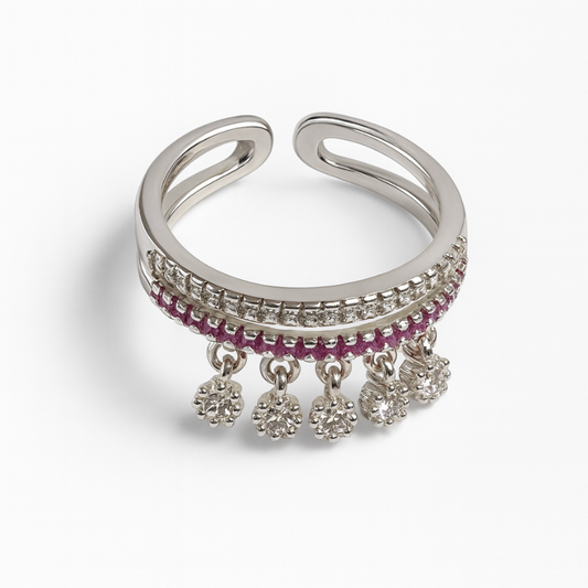Silver Trendy Charms Adjustable Ring