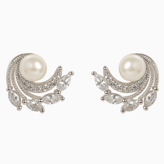 Silver elegant pearl and zirconia pendant set