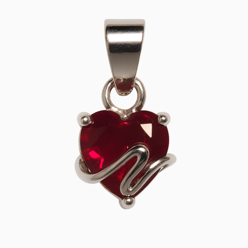 Silver Red Heart Love Pendant Set