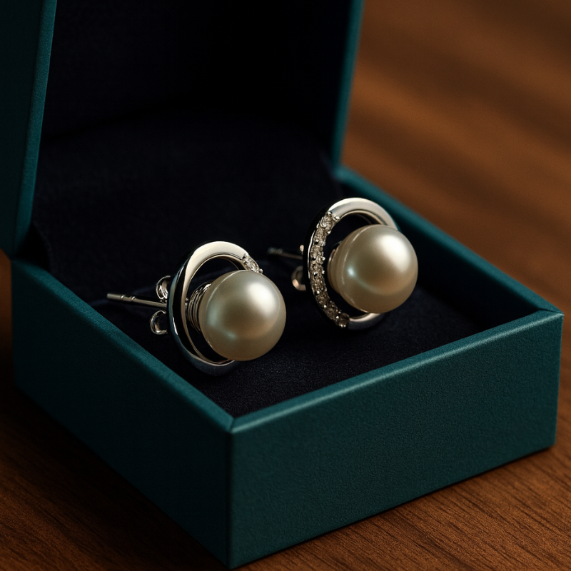 Silver Classy Pearl with Zircons Studs earrings