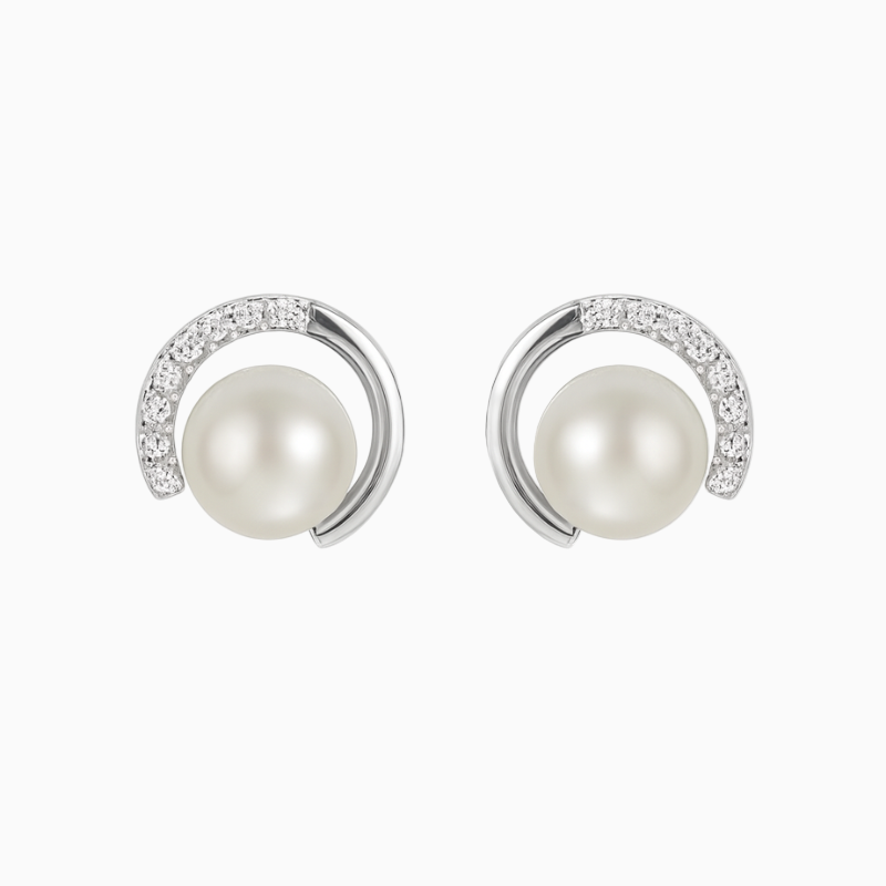 Silver Classy Pearl with Zircons Studs earrings