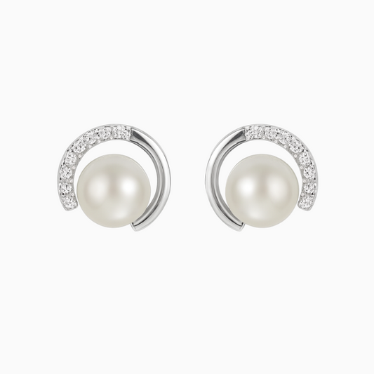 Silver Classy Pearl with Zircons Studs earrings