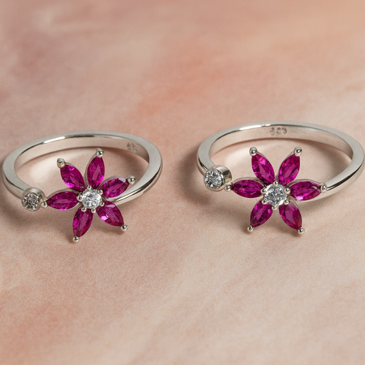 Silver Pink Floral Toe Ring