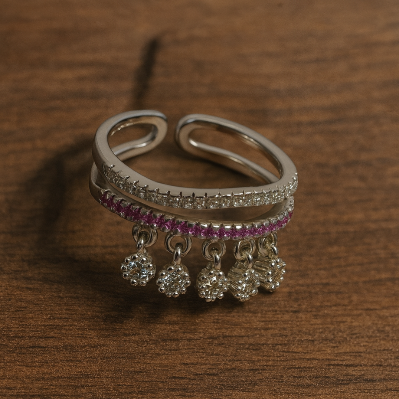 Silver Trendy Charms Adjustable Ring