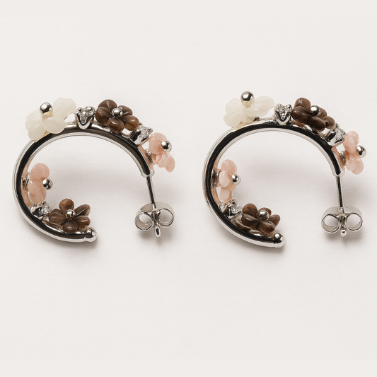 Silver premium floral bali earrings for her