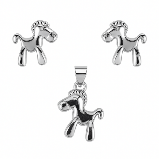 Silver Cute Baby Unicorn Style Pendant Set
