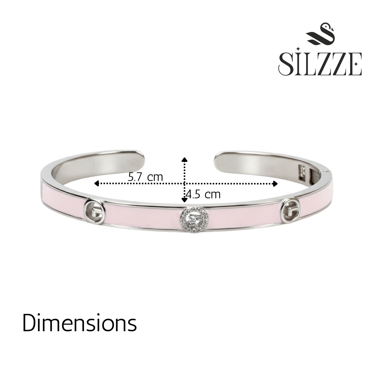 Silver Pink Enamel Open Bracelet