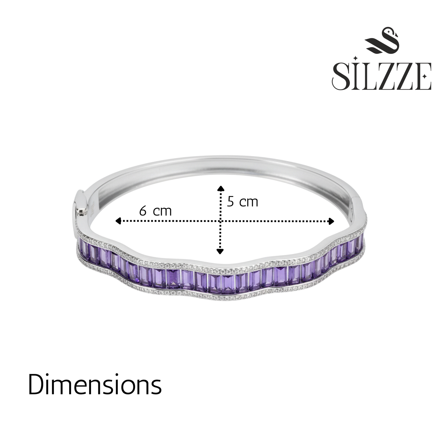 Silver Amethyst Purple Baguette Cut Zirconia Bracelet
