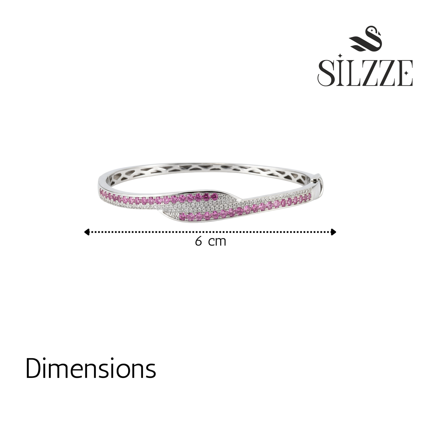 Silver Pave Ribbon Pink Bracelet For Her