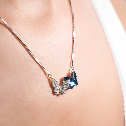 Silver Sparkling Dual Butterfly Pendant