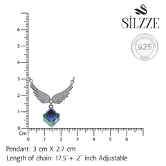 Silver Angel wings Sparkling Rainbow Crystal Pendant Necklace