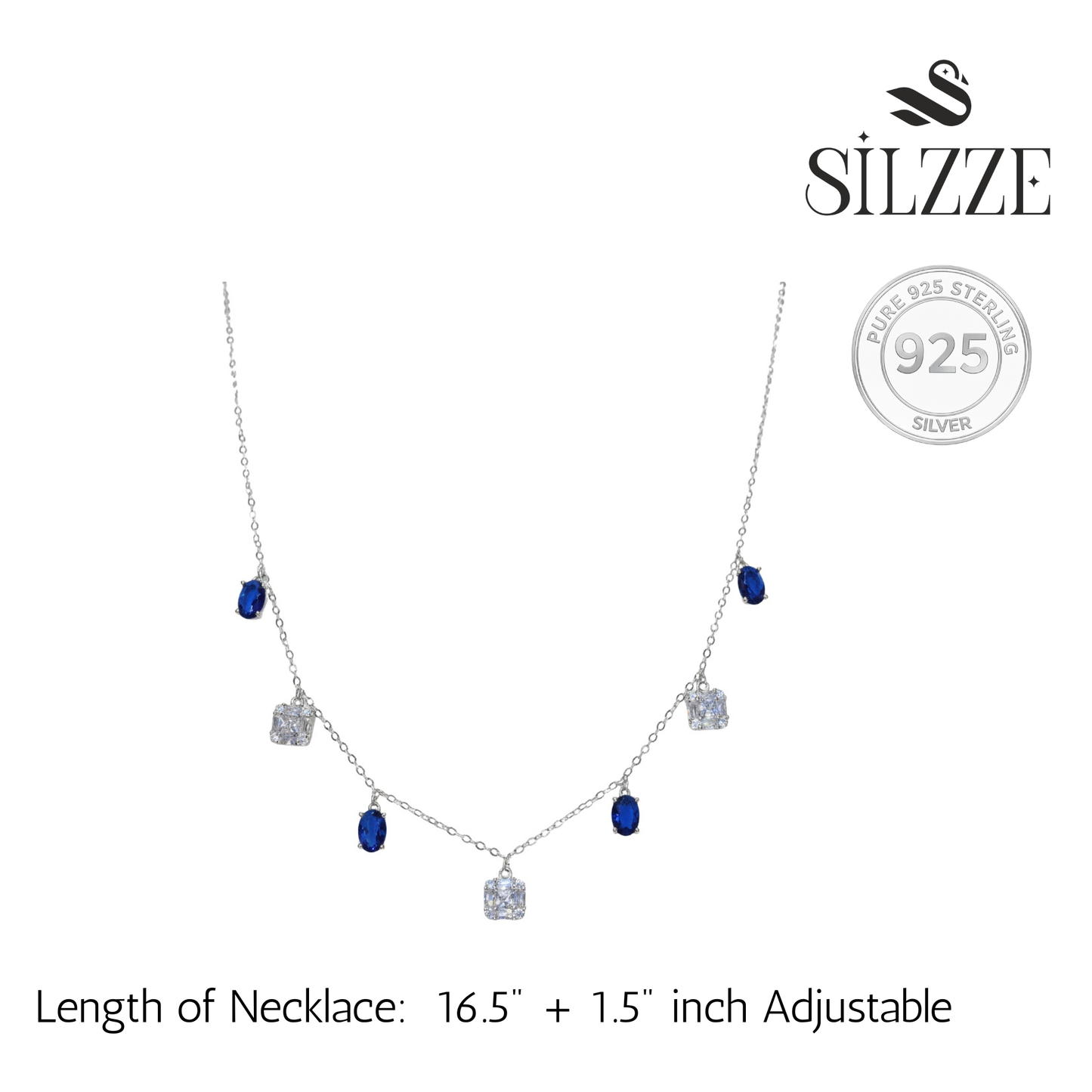 Silver Sapphire-Inspired Dangle Chain Necklace