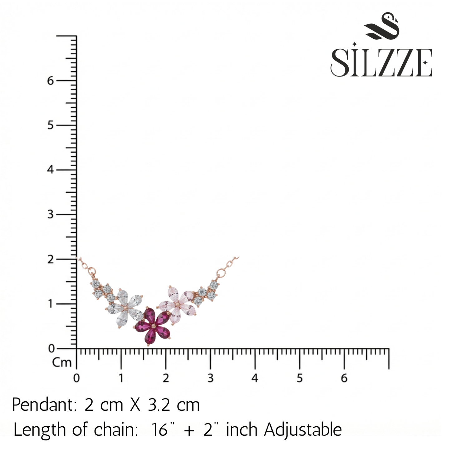 Silver Rose gold Floral Charm Necklace Chain pendant