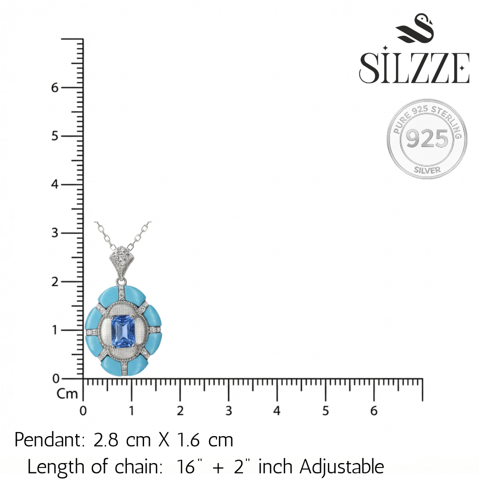 Silver Santorini sunset Turquoise Blue Luminous Pendant