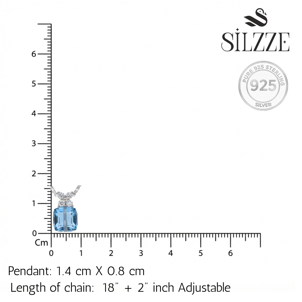 Silver Swiss Blue Crystal with floral design Chain pendant for her