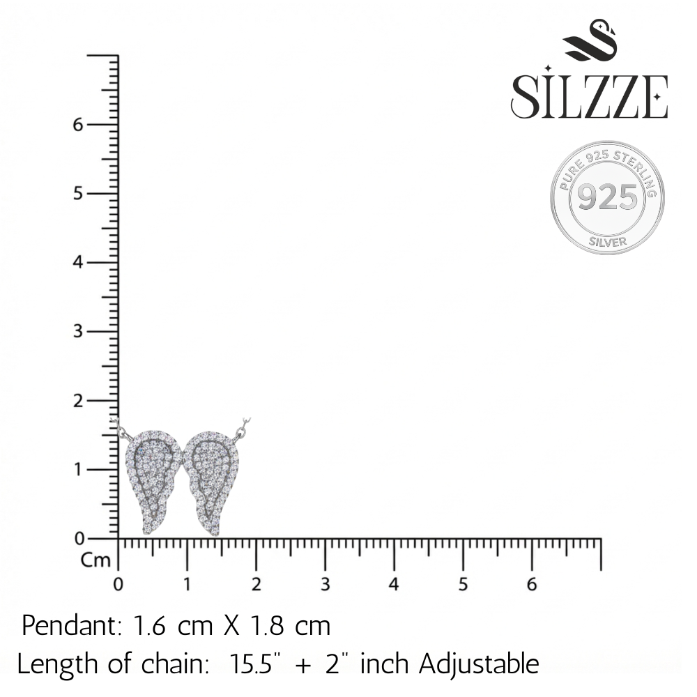 Silver Sparkling guardian angel wings chain pendant for her