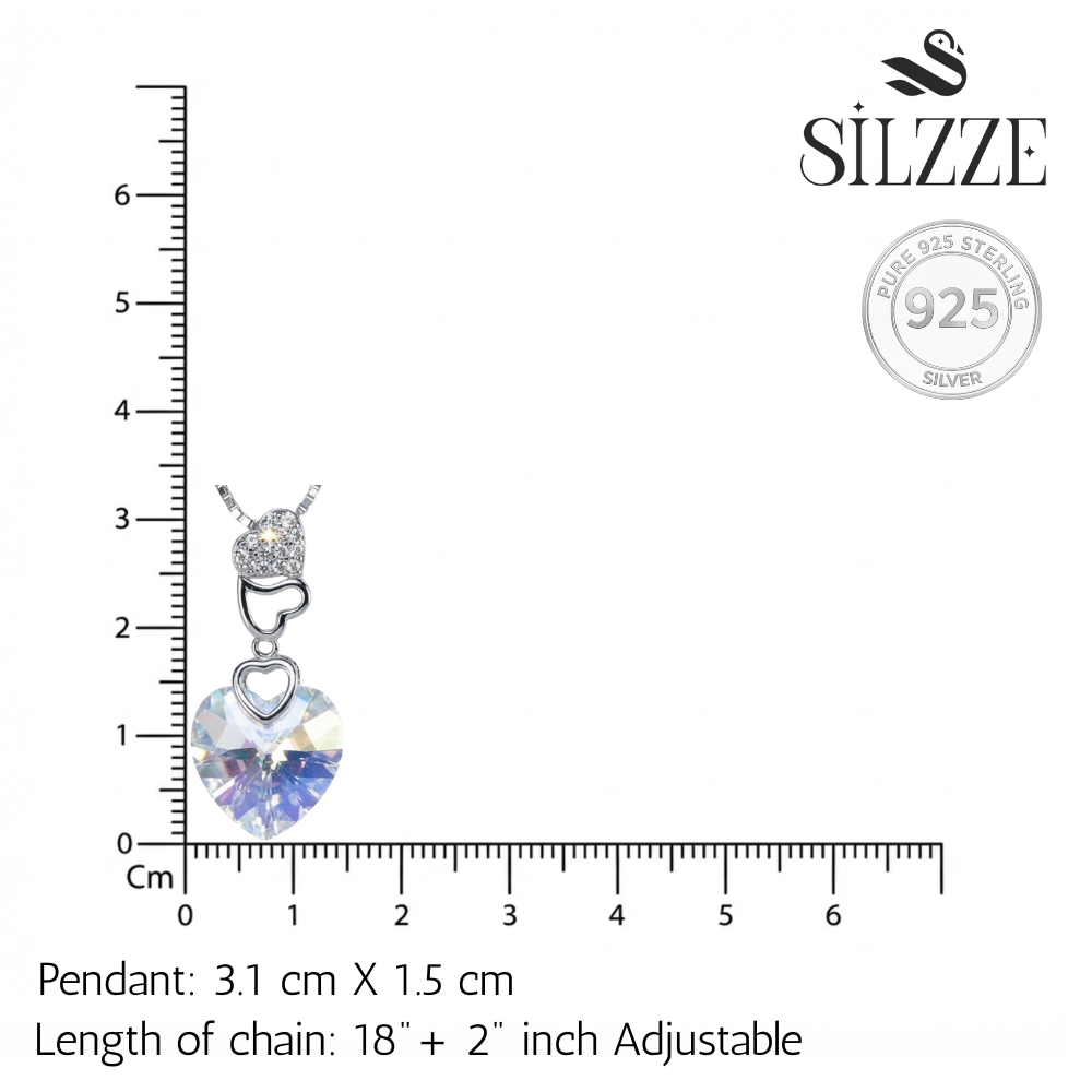 Silver Aurora Crystal Heart Pendant