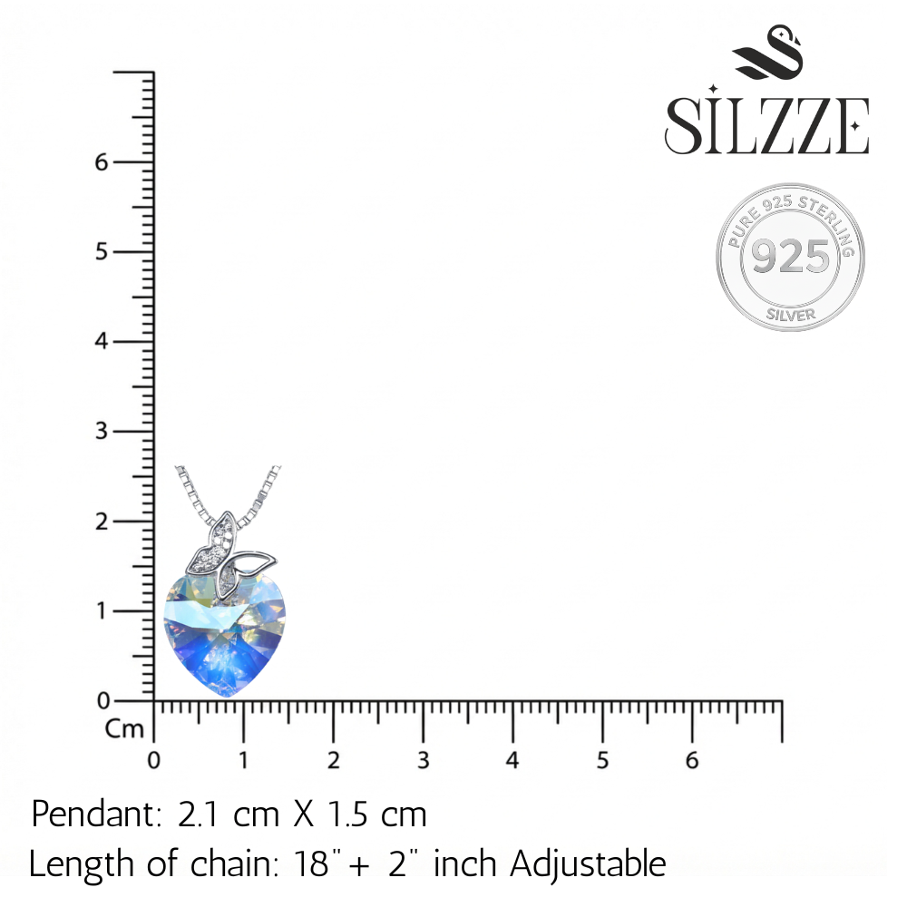 Silver Butterfly Bail Heart Crystal Pendant