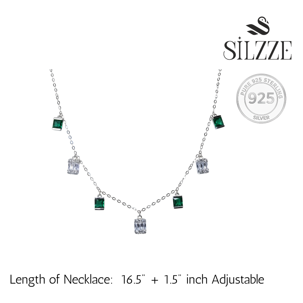 Silver Green Bar Pave Necklace