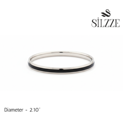 Silver Monochrome Edge black strip Mens Bracelet ( kada ) for him