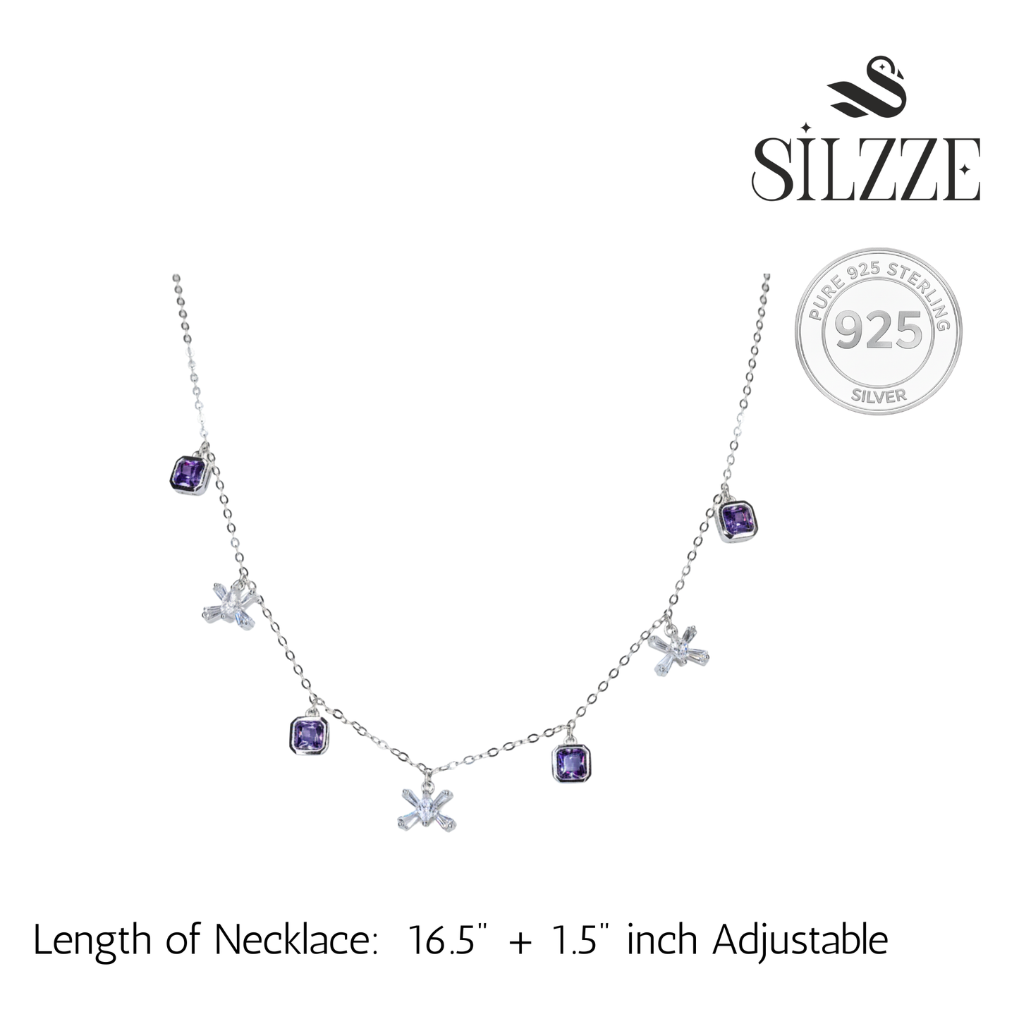 Silver Cluster Square Purple Necklace