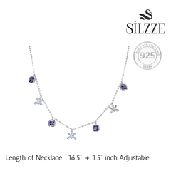 Silver Cluster Square Purple Necklace