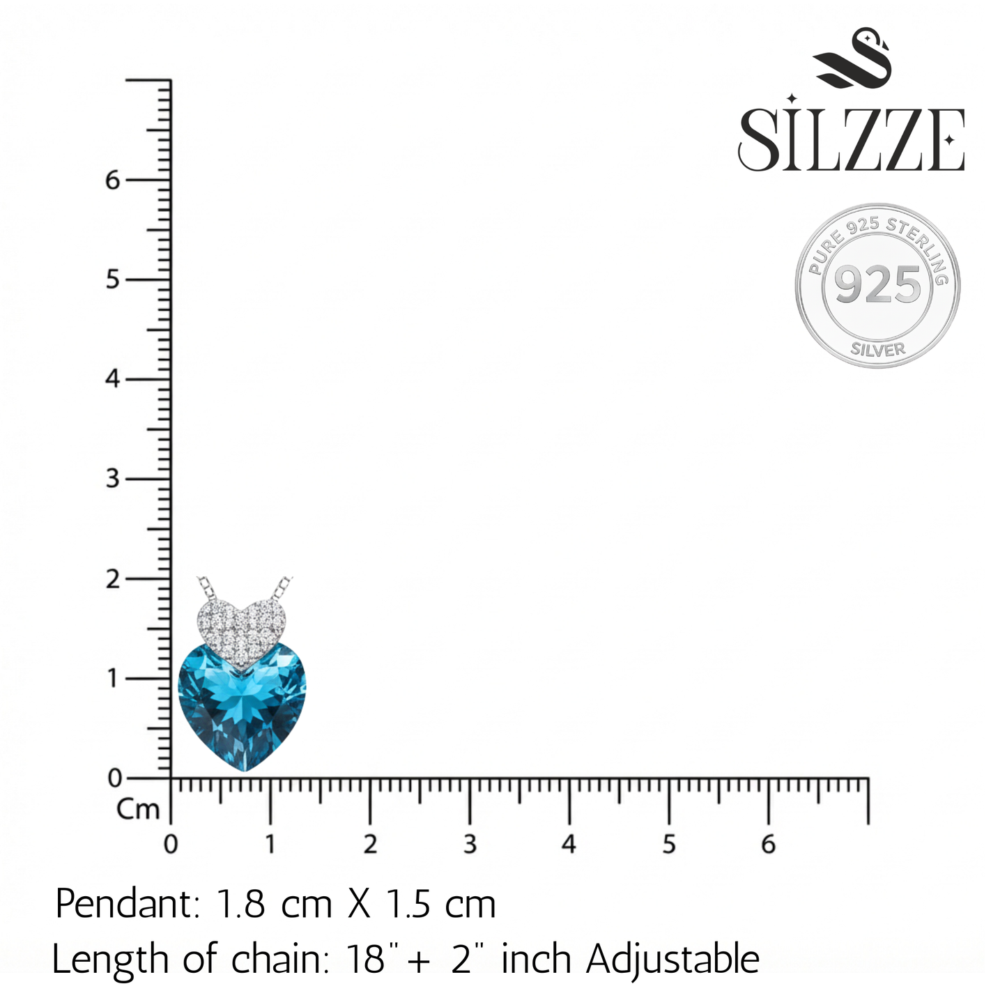 Silver Deep Blue Double Heart Pendant