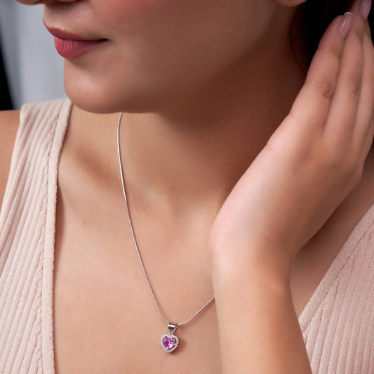 Silver Cute Pink Hearted Pendant Set for her