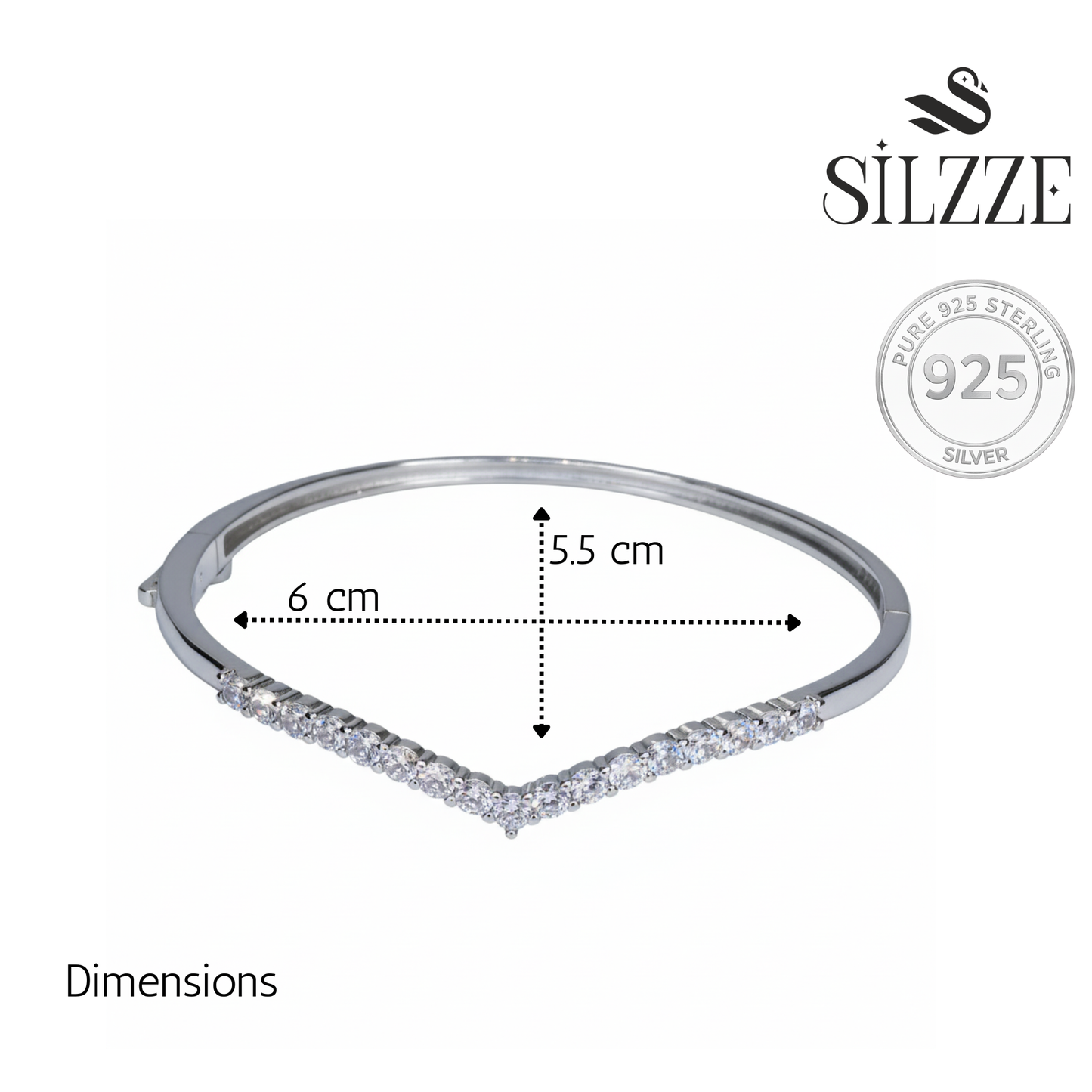 Silver V Shaped Elegant Stone Bracelet