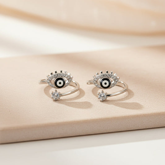 Silver Classic Evil Eye Shield Toe Ring for Her
