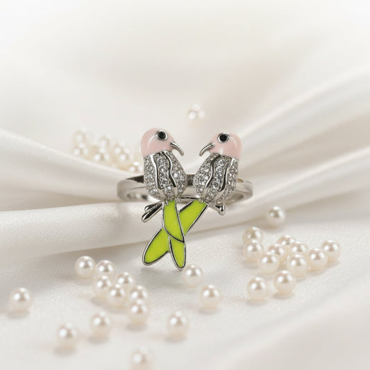 Silver Lovebirds (parrot) sterling silver ring