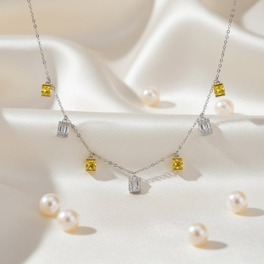 Silver Canary Yellow Charm Necklace