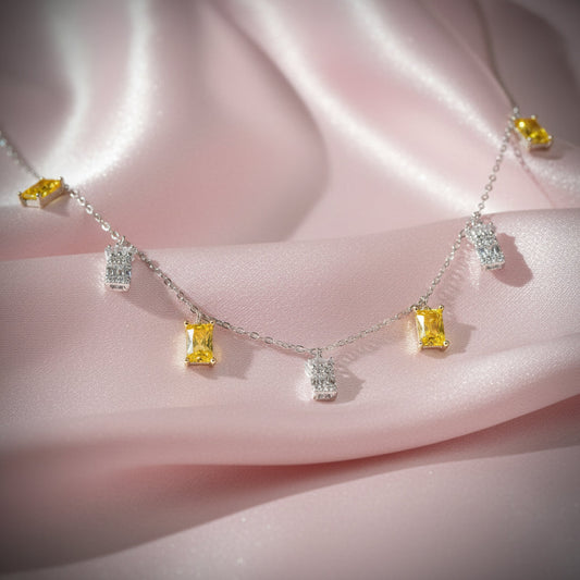 Silver Baguette Crown necklace in yellow stone for her