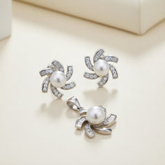 Silver whirlwind of flower pearl Pendant set