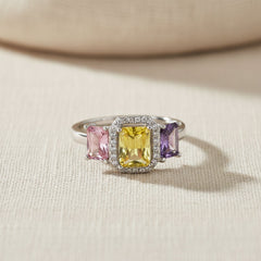 Silver Petal Perfect Pastel Trio Ring