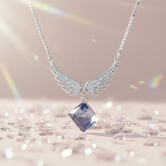 Silver Angel wings Deep Purple Crystal Pendant Necklace