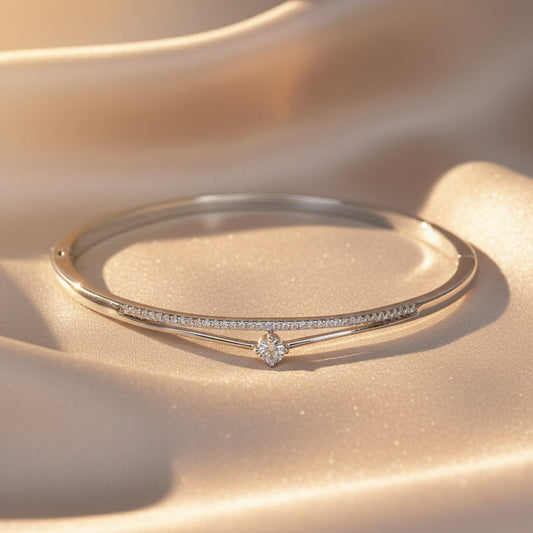 Silver Signature Halo Diamond Bracelet For Her