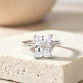 Silver Enchanted Leaf Emerald Cut Ring For Her