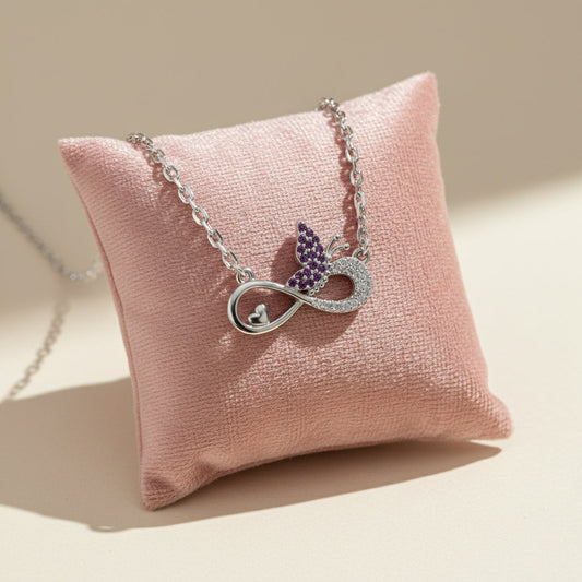 Silver Pink Butterfly and Infinity Love Pendant