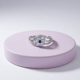 Silver Midnight Pansy Heart Cluster Ring