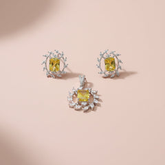 Silver Yellow twilight Marquise stone Pendant set