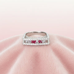 Silver Daisy Pink Double Band Ring For Her