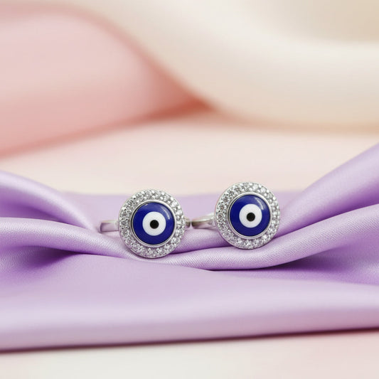 Silver Circular Evil Eye Adjustable Toe Ring
