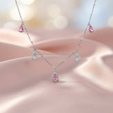 Silver Pink Stone Tear Drop Necklace