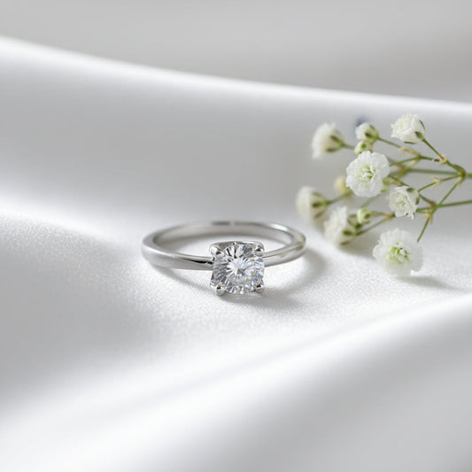 Silver Classic Solitaire (CZ) Diamond Look Adjustable ring for her