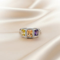 Silver Golden Dahlia Trio Ring For Her