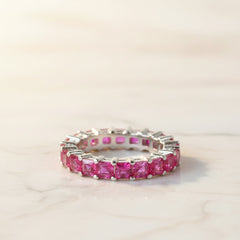 Silver Red Crimson & Crystal Eternity Band For Her